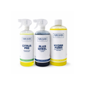 Three car detailing products: citrus pre wash, alkaline wheel cleaner, and hydra foam rinse.