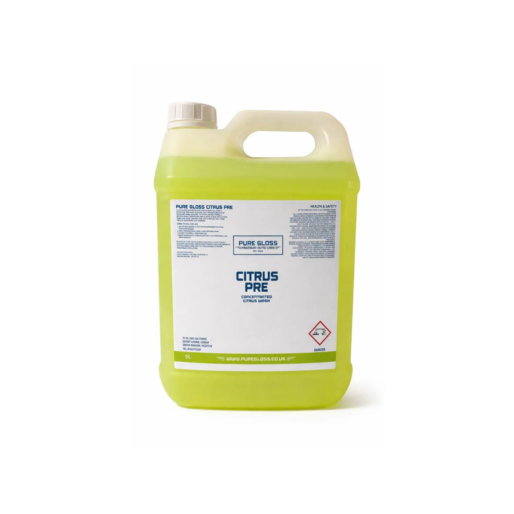 5L container of Citrus Pre concentrated citrus car pre-wash cleaner with label.